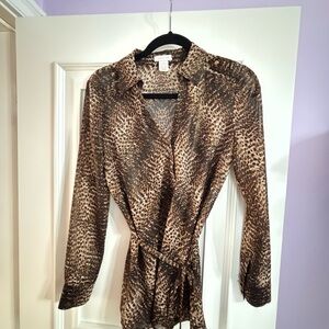 Animal Print Wrap Blouse